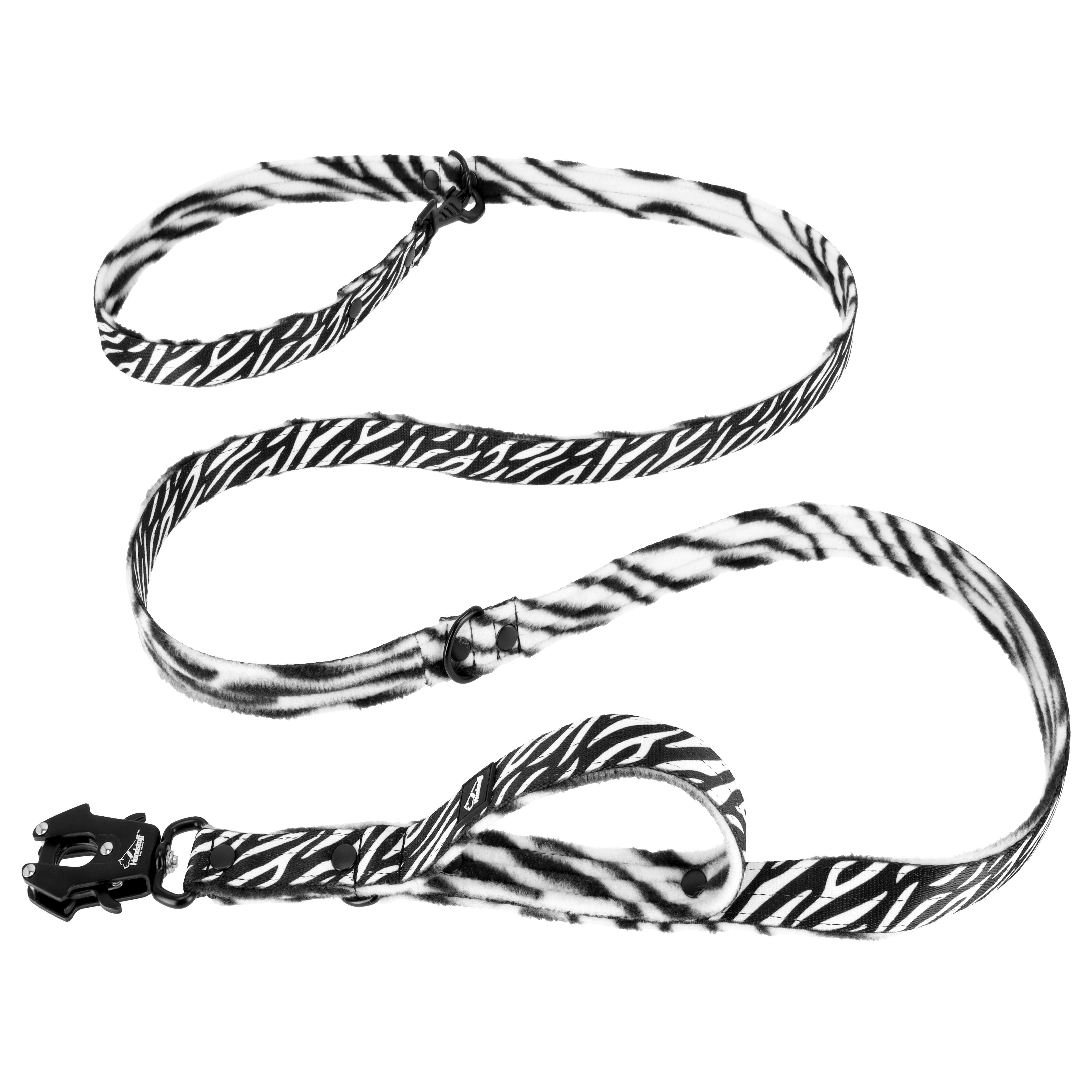 SALE Smycz przepinana - Multi Leash Zebra, Czarny Extreme Karabińczyk, Z dodatkowa raczka