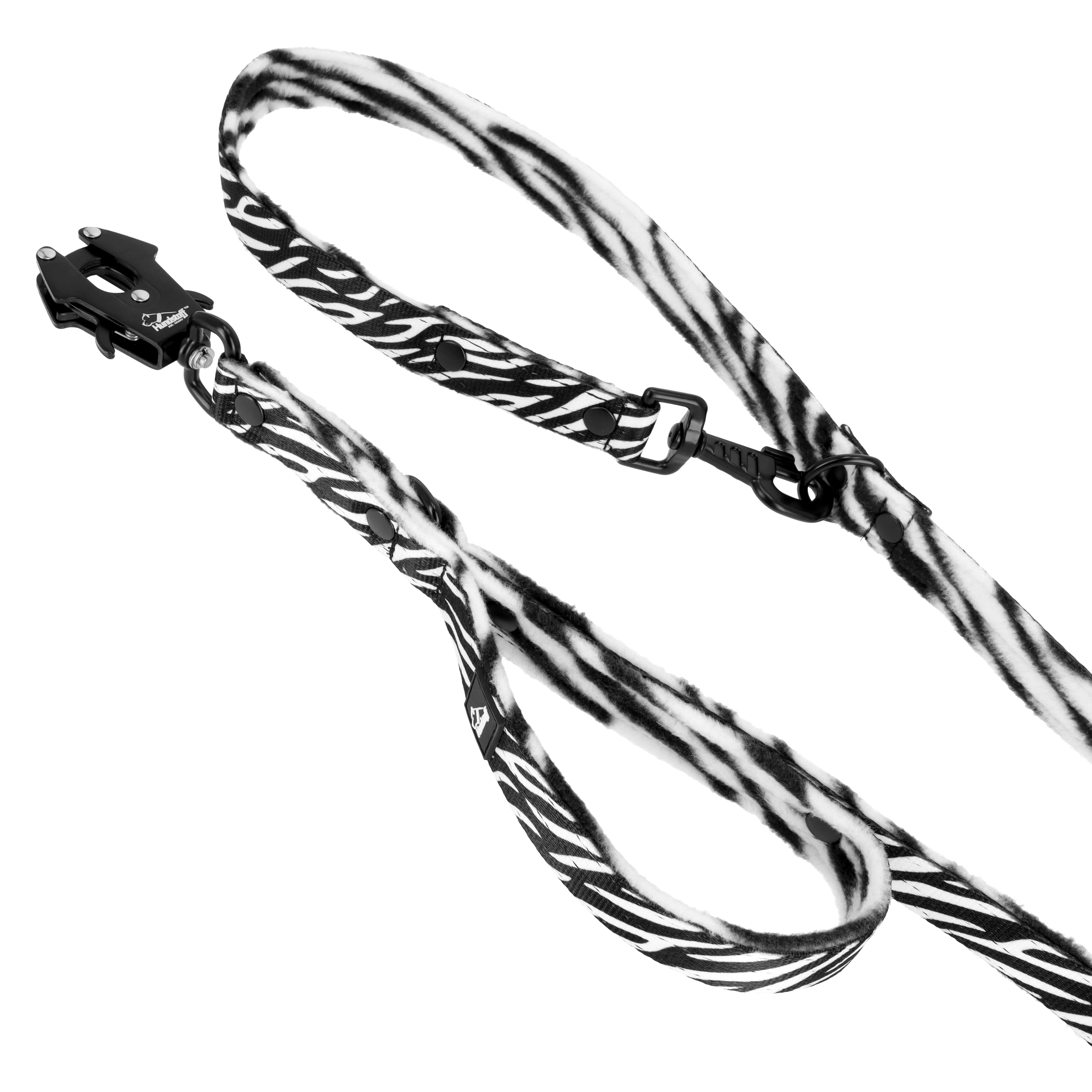 SALE Smycz przepinana - Multi Leash Zebra, Czarny Extreme Karabińczyk, Z dodatkowa raczka