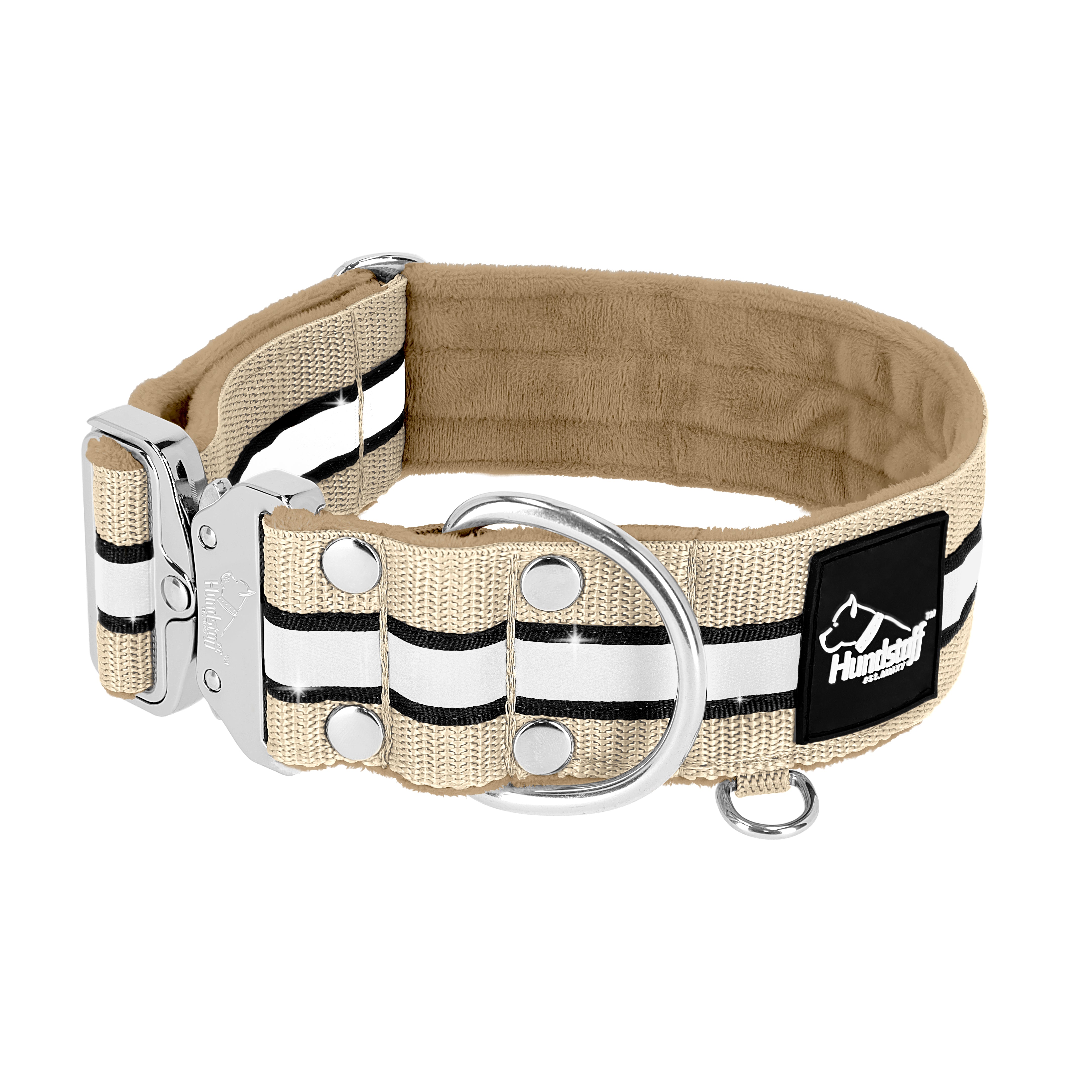 Szeroka obroża z odblaskiem - Extreme Silver Buckle Safe Beżowa