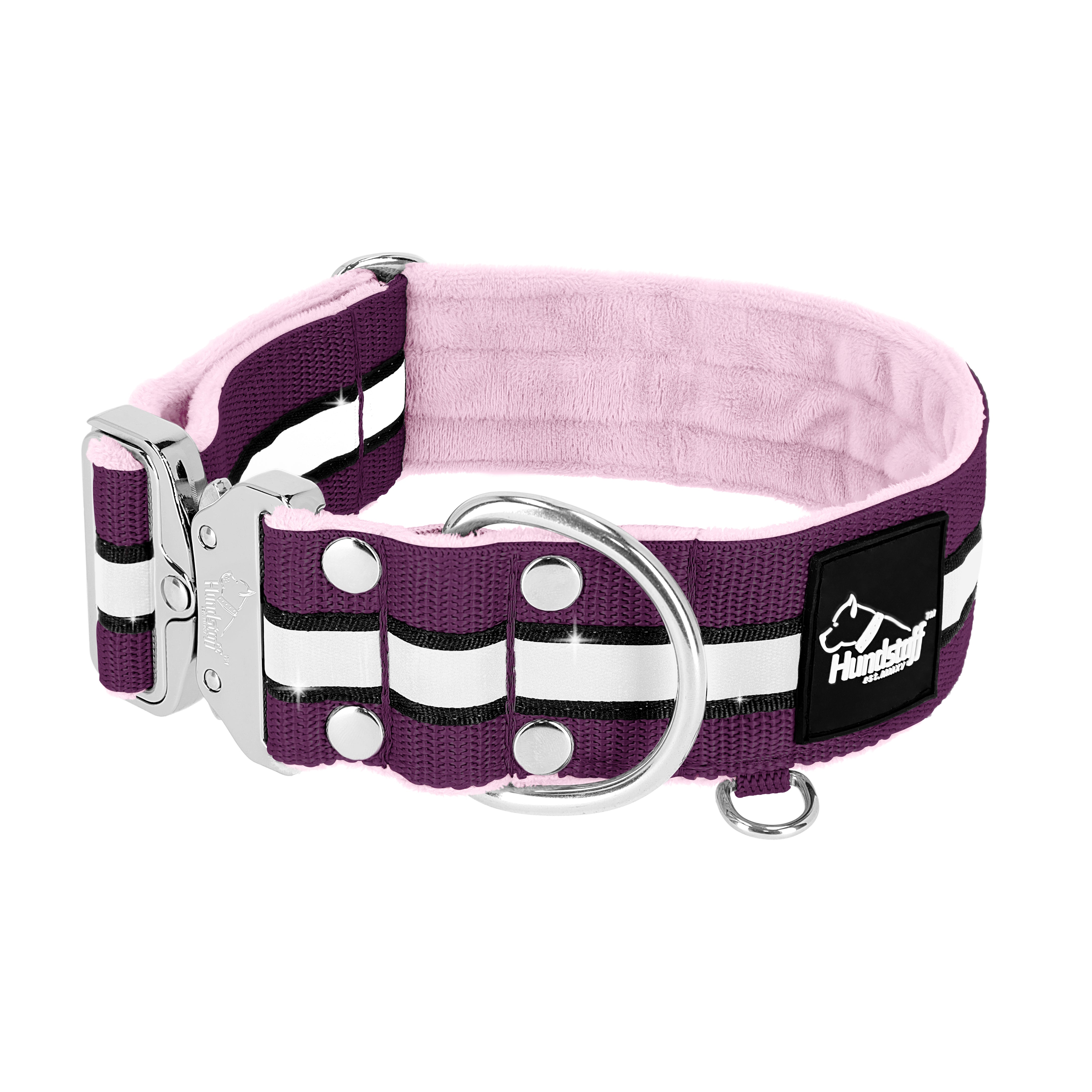 Szeroka obroża z odblaskiem - Extreme Silver Buckle Safe Śliwkowa